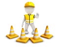 3D Morph Man Builder with Caution Cones Royalty Free Stock Photo