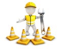 3D Morph Man Builder with Caution Cones Royalty Free Stock Photo