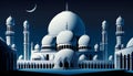 3D White mosque with blue background, crescent moon. Ramadan Kareem themes. Created with generaive AI technology.