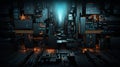 3d motherboard components form abstract cityscape in black and neon turquoise tones