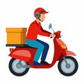 3d motorbike for delivery on a white background and a person ride on it without a mask