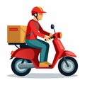 3d motorbike for delivery on a white background and a person ride on it without a mask on his face