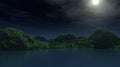 3d mountain island with with mix environment during night with moon