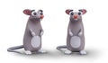 3D mouse with heart nose and white belly. Toothy rat stands on its hind legs