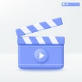 3D Movie clap board icon symbol. film slate with play button. Multimedia, media online, Film industry, filmmaking and video Royalty Free Stock Photo