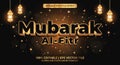 3d mubarak al fitr text effect editable text style. Luxury Eid Mubarak Text Effect. Vector illustration