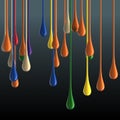 3D multicolor glossy paint drop blobs on black background
