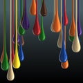 3D multicolor glossy paint drop blobs on black background