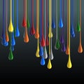 3D multicolor glossy paint drop blobs on black background