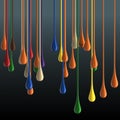 3D multicolor glossy paint drop blobs on black background