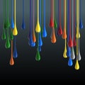 3D multicolor glossy paint drop blobs on black background