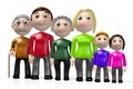 3D multigenerational family - parents, children, grandparents