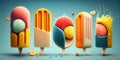 3D multiple types of ice cream stick fruit Generative AI