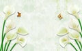 3d mural illustration background with golden pearl jewelry , butterfly and flowers , circles decorative art wallpaper Royalty Free Stock Photo