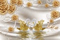 3d mural illustration Golden swan in water with decorative floral background Jewelery, 3d ball Royalty Free Stock Photo