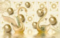 3d mural illustration Golden swan on water with decorative floral background Jewelery, 3d ball Royalty Free Stock Photo