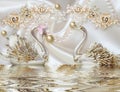 3d mural illustration Golden swan on water with decorative floral background Jewelery, 3d ball Royalty Free Stock Photo