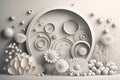 3d mural illustration wallpaper with flowers and circles in light gray background. Generative Ai