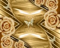 3d mural illustration wallpaper with golden jewelry and flowers . leather background