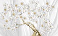 3d mural wallpaper abstract  gray background  tree with golden stem and flowers  . will visually expand the space in a small room, Royalty Free Stock Photo