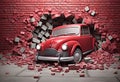 3D Mural Wallpaper with Classic Red Car and World Map for Kids Bedroom, generative Ai