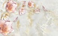 3d mural wallpaper, flowers with marble stone background Royalty Free Stock Photo