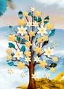 3d mural wallpaper foe canvas for frames digital graphic like the impression of drawing  . Branches of flowers multi-colors and si Royalty Free Stock Photo