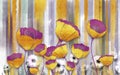 3d mural wallpaper . golden and white flowers in modern light background . Royalty Free Stock Photo