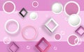 3d mural wallpaper with pink background and flower , squares , triangles and white circles modern simple background