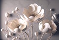 3d mural wallpaper with simple floral painting light gray background. drawing modern flowers for bedroom decor