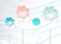 3d mural wallpaper waves background white paper flowers, colorful dandelions and 3d ball circles