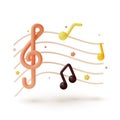 3d Musical Staff and Different Music Notes Symbols Cartoon Style. Vector Royalty Free Stock Photo