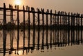 Myanmar Amarapura U Bein Bridge Reflection at Sunset Royalty Free Stock Photo