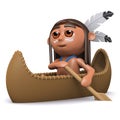 3d Native American Indian boy paddles his canoe