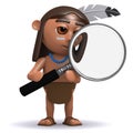 3d Native American Indian with magnifying glass