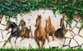 3D nature wallpaper background with seven running horses