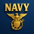 3D navy logo with text \