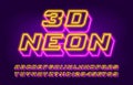 3D Neon alphabet font. Yellow and pink neon light letters and numbers. Royalty Free Stock Photo