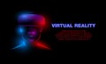 3d neon female face with virtual reality glasses. Girl and virtual reality technology banner