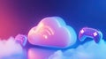 3D neon gradient color cloud game concept illustration Royalty Free Stock Photo