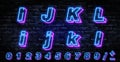3D Neon letters I-L. Neon blue font english. City blue font. Neon city color blue font. English alphabet and numbers sign. Vector