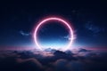 3D Neon Light Ring in Abstract Cloudy Sky