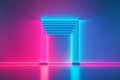 3d Neon room with pink blue light. Futuristic abstract background Neon blue light. Generative AI
