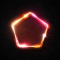 3d neon sign Electric pentagon frame on brick wall
