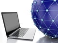3d Network globe with laptop Royalty Free Stock Photo