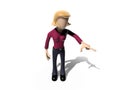 3D Neutral lady character pointing the ground Royalty Free Stock Photo