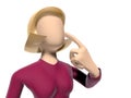3D Neutral lady character thinking about something Royalty Free Stock Photo