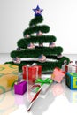 3D New Year tree with USA flag balls and gifts