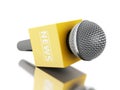 3d News microphone tv with yellow box.