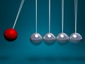 3d Newtons cradle with red ball Royalty Free Stock Photo